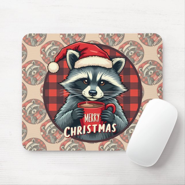 Mousepad Christmas Raccoon Cocoa Cheer (Com mouse)