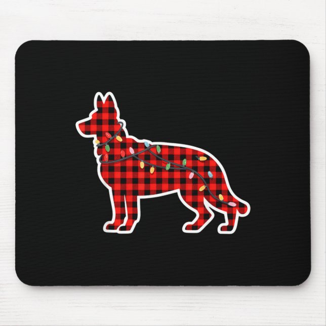 Mousepad Christmas Red And Black Buffalo Plaid German Sheph (Frente)