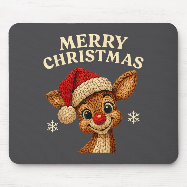Mousepad Christmas Reindeer Crochet Cute Merry Christmas Re (Frente)