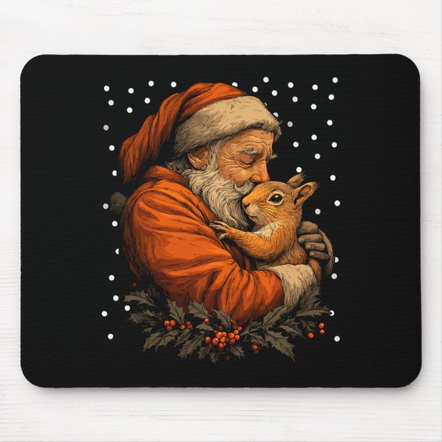 Mousepad Christmas Squirrel And Santa Claus Forest Animal W (Frente)