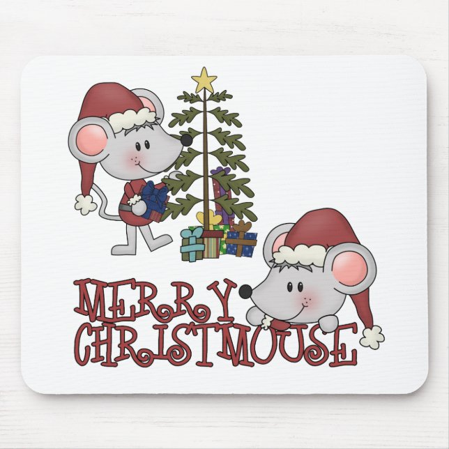 Mousepad Christmouse alegre com árvore (Frente)