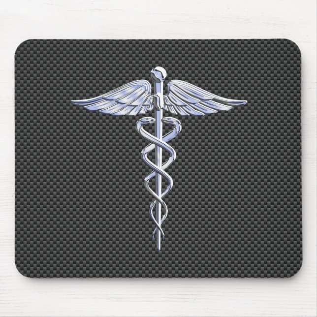 Mousepad Chrome Caduceus Símbolo médico Decor de Fibra Carb (Frente)