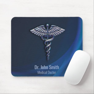 Mousepad Chrome Dark 3D Holographic Medical Caduceus