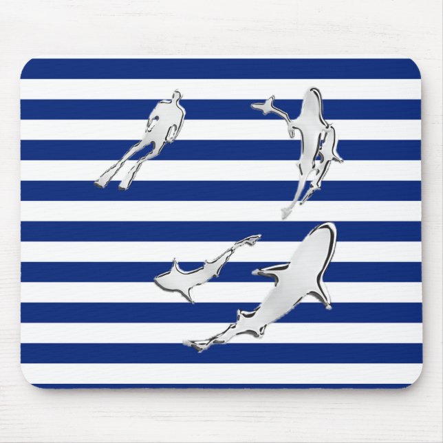 Mousepad Chrome Diver e Tubarões Silhuettes em Stripes (Frente)