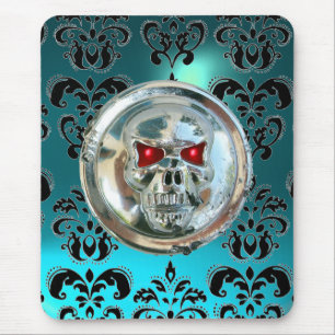 Mousepad CHROME SKULL ,Damask, Blue Aquamarine
