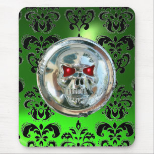 Mousepad CHROME SKULL ,Damask, Green Emerald