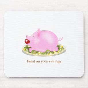 Mousepad Chupando o Banco Piggy em uma Cama de Dinheiro