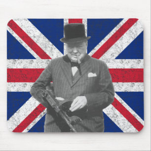Mousepad Churchill que levanta com uma arma de Tommy