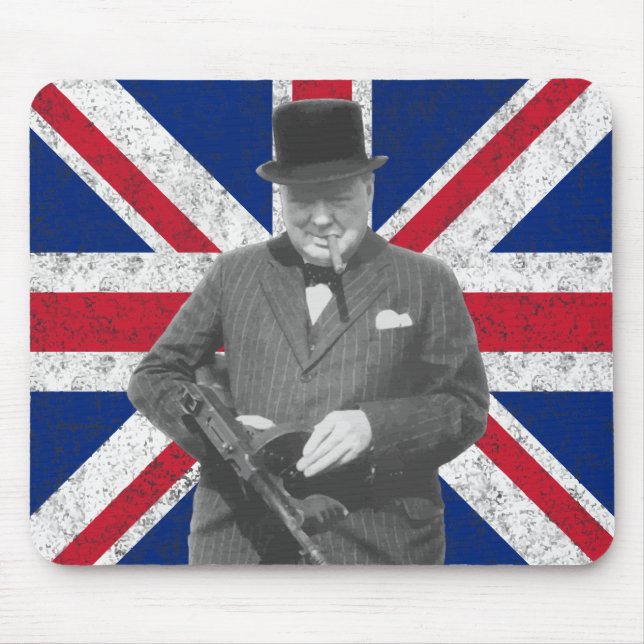Mousepad Churchill que levanta com uma arma de Tommy (Frente)
