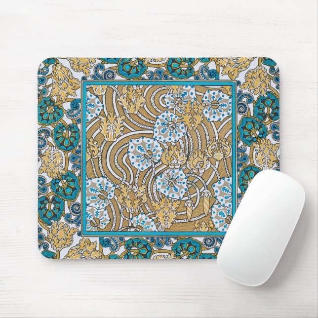 Mousepad ciclamen azul arte nova flor botânica (Com mouse)