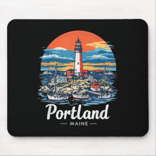 Mousepad Cidade Costeira Silhueta do Pôr do Sol Vintage Por