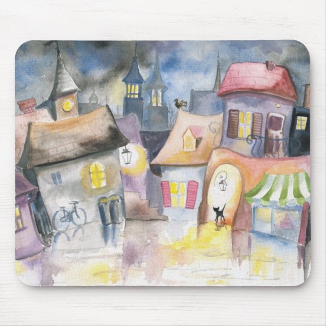 Mousepad Cidade pequena na noite (Frente)