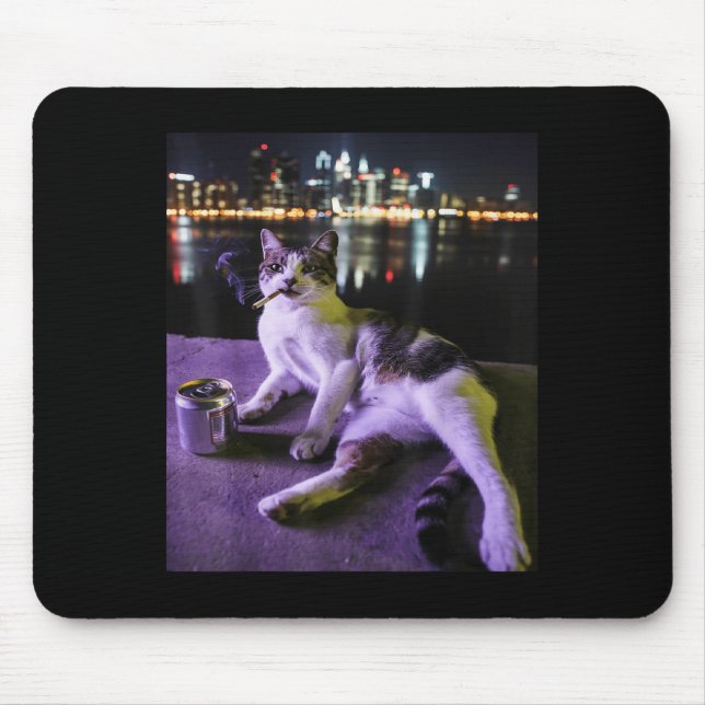 Mousepad Cigarro Gato Engraçado Fumar Gato Estúpido Bra (Frente)