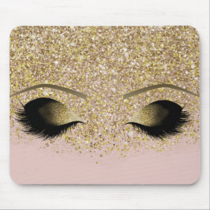 Mousepad Cílios de Maquiagem Glam Moderno com Brilho Rosa e
