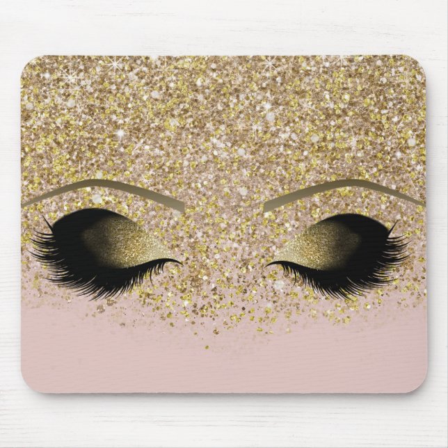 Mousepad Cílios de Maquiagem Glam Moderno com Brilho Rosa e (Frente)