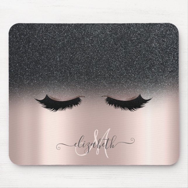 Mousepad Cílios Postiços Adoráveis Preto Brilho Ombre Rosa  (Frente)