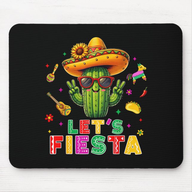 Mousepad Cinco de maio cacto mexicano engraçado vamos festa (Frente)