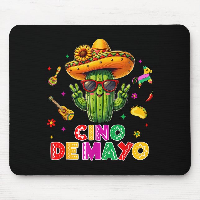 Mousepad Cinco de maio cacto mexicano engraçado vamos festa (Frente)