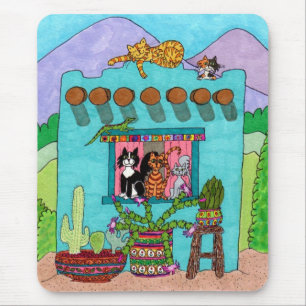 Mousepad Cinco gatos em uma Aqua Adobe House