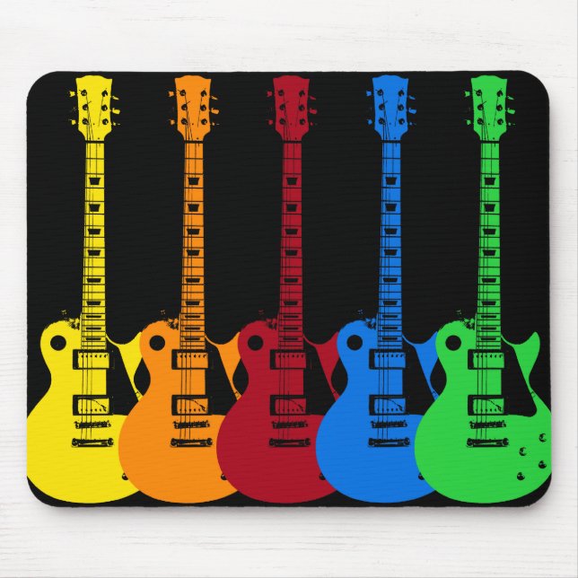 Mousepad Cinco Guitarras Elétricas Coloridas  (Frente)