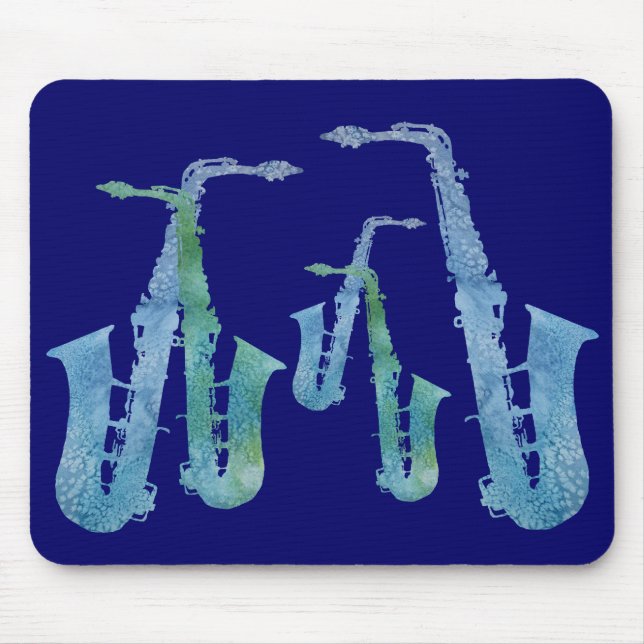 Mousepad Cinco saxofones azuis legal (Frente)