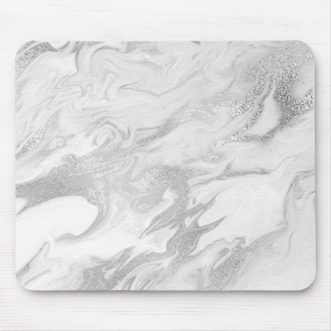 Mousepad Cinza abstrato Silver Carrara White Marble (Frente)