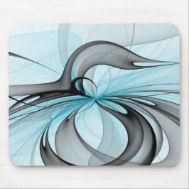 Mousepad Cinza Antracite Arte Fractal Azul Moderna