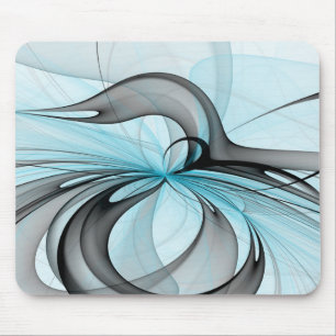 Mousepad Cinza Antracite Arte Fractal Azul Moderna