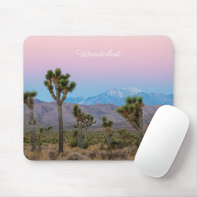 Mousepad Cinza Azul-Cor-de-rosa Joshua Tree Desert Sunrise (Com mouse)
