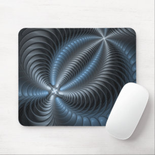 Mousepad Cinza Azul Plástico Arte Fractal 3D Abstrato
