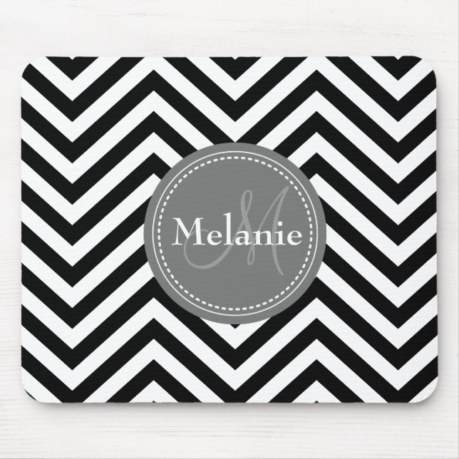Mousepad Cinza Branca Negra Monograma Quatrefoil (Frente)
