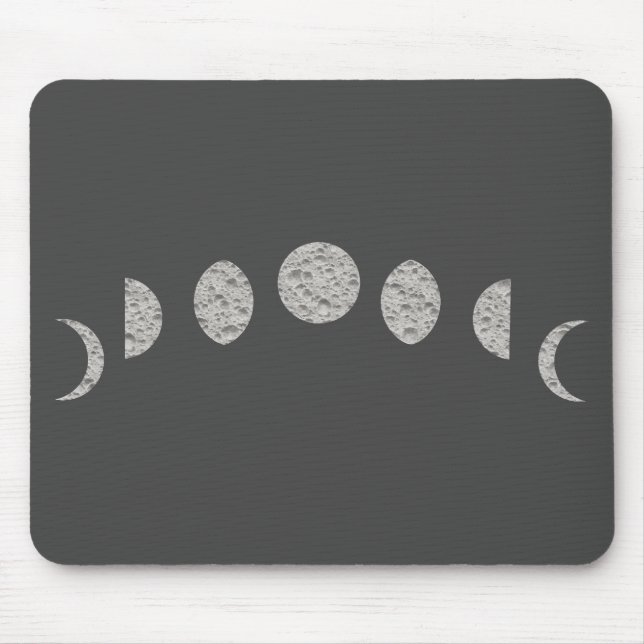 Mousepad Cinza Branca Negra Moon Fases Mínimas Modernas (Frente)