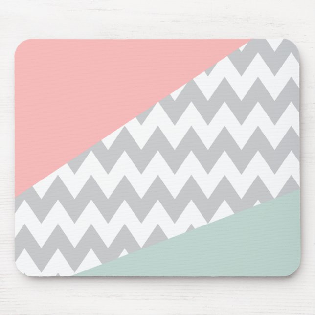 Mousepad Cinza Chevron Mint e Coral (Frente)