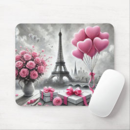 MOUSEPAD CINZA COM FLORES DE DIA DE OS NAMORADOS PINK PARIS