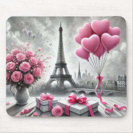 MOUSEPAD CINZA COM FLORES DE DIA DE OS NAMORADOS PINK PARIS