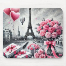 MOUSEPAD CINZA COM FLORES ROSAS DO DIA DOS NAMORADOS DE PAR