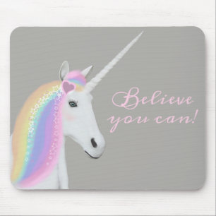 Mousepad Cinza cor-de-rosa mágico do unicórnio branco