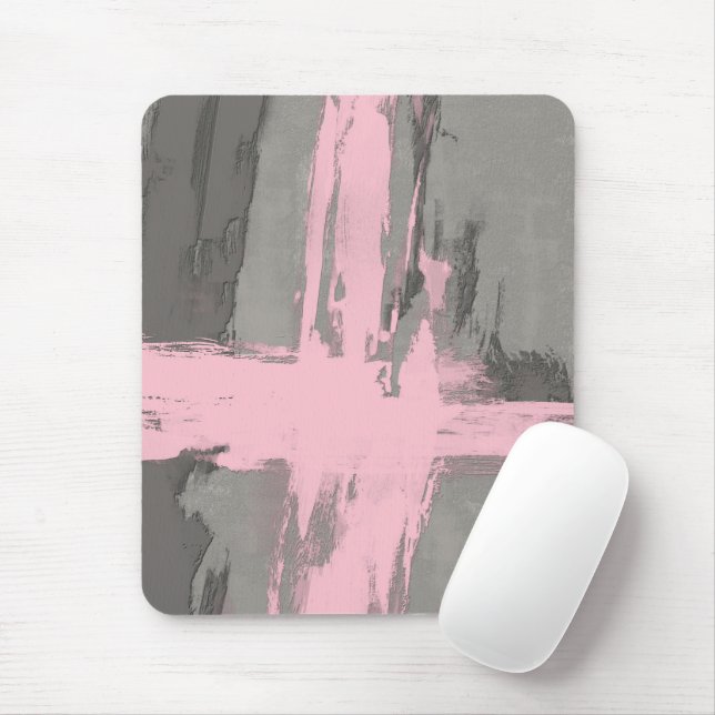 Mousepad cinza de arte moderna abstrato cor-de-rosa (Com mouse)