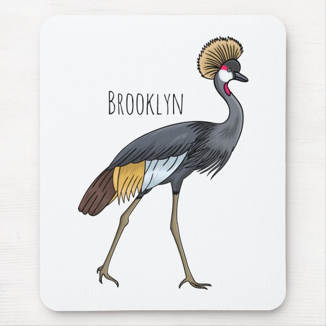 Mousepad Cinza de desenho animado de pássaros com guindaste (Frente)