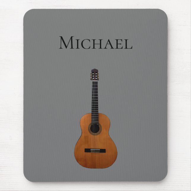 Mousepad Cinza de monograma de música guitarra e preto (Frente)