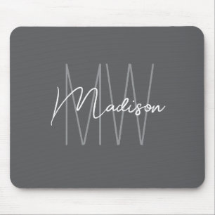Mousepad Cinza de Script do Nome do Monograma Moderno