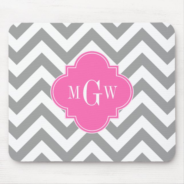 Mousepad Cinza Dk Lg Chevron Quatrefoil Quente Rosa Quatref (Frente)