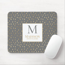 Mousepad Cinza Dourada Raindrop Modern Trendy Monograma
