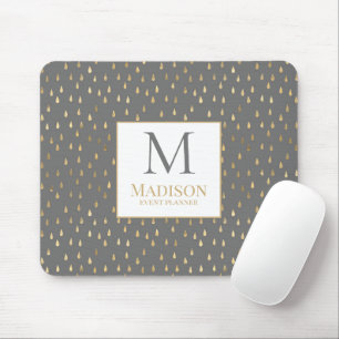 Mousepad Cinza Dourada Raindrop Modern Trendy Monograma
