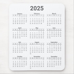Mousepad Cinza e Branco 2025 - Calendário geral