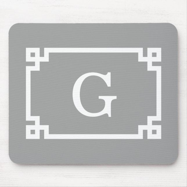 Mousepad Cinza Escuro Wht Moldura Chave Grega #2 Monograma  (Frente)