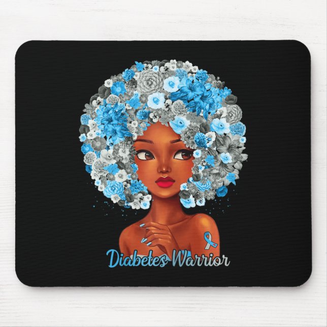 Mousepad Cinza Flores Azuis Afro Cabelo Preto Diabetes W (Frente)