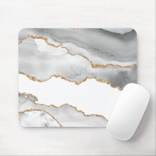 Mousepad Cinza Glusco Branco Agato Refinado Ouro Brilhante
