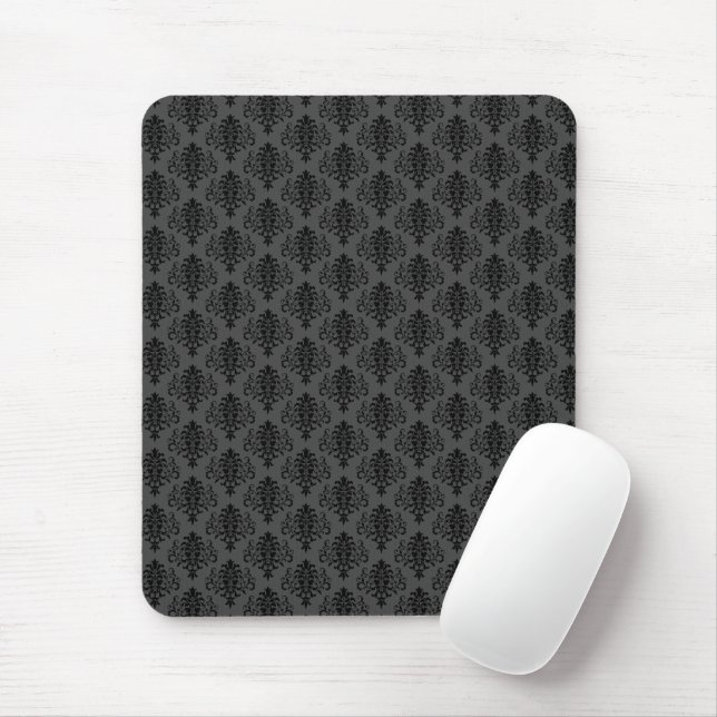 Mousepad Cinza Gótica Cor damasco Preta (Com mouse)