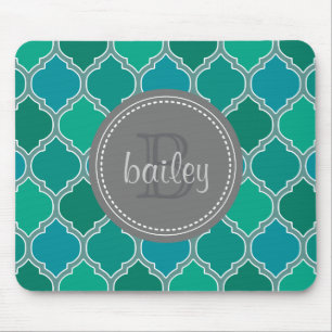 Mousepad Cinza Monograma Teal Moderna